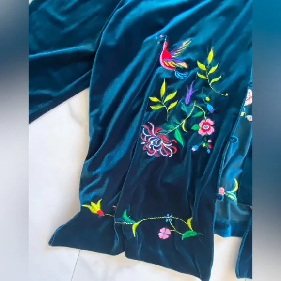 Susan Graver Style Velour embroidered jacket 1x plus size spring green blue - Picture 2 of 6